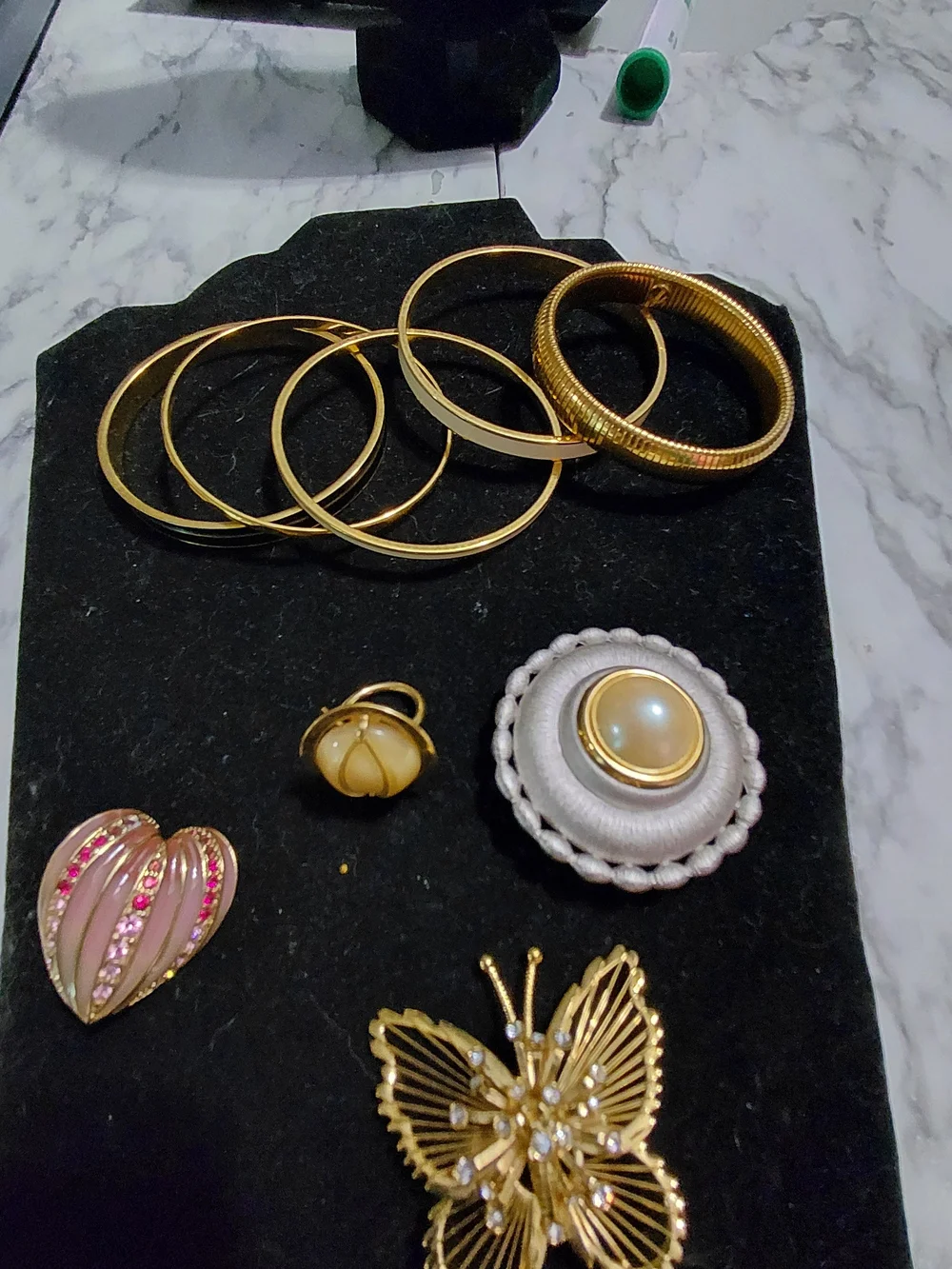 Monet Gold-Tone Butterfly Brooch with Pearl and Red Apple Accent